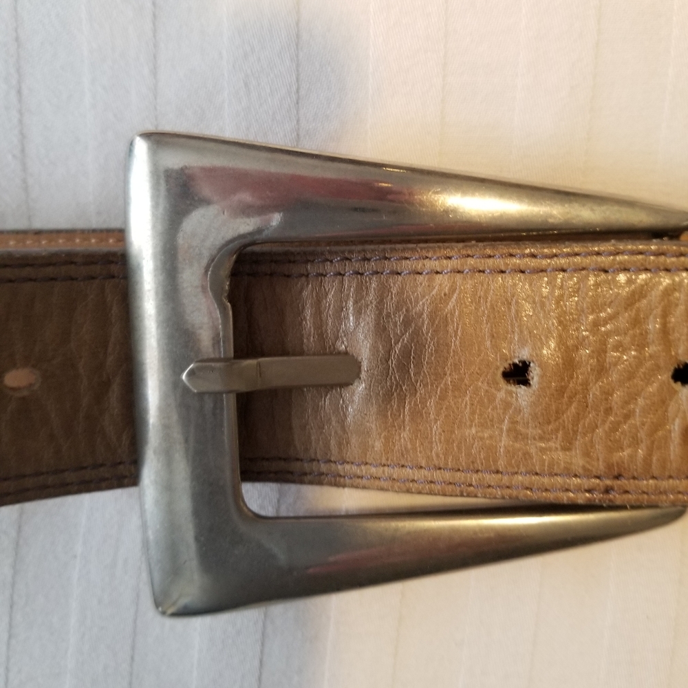 Vintage 80s Liquid Leather Womens Belt Taupe - Picture 3 of 5